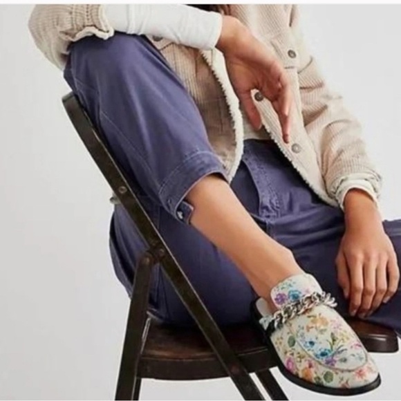 Free People Vida Floral Chain Block Heel Leather Mules Size 40 - Picture 2 of 10